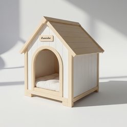 Cesicia EVA Cushion Solid Cedar Wooden Dog & Cat House, Creamy White/Light Yellow