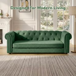 Yafylly Rectangular Elevated Durable Linen Fabric Memory Foam Furniture Style Sofa Dog Bed, Large, Green slide 2 of 7