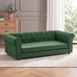 Yafylly Rectangular Elevated Durable Linen Fabric Memory Foam Furniture Style Sofa Dog Bed, Large, Green