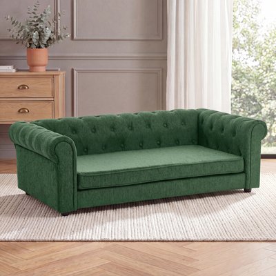 Yafylly Yafylly Rectangular Elevated Durable Linen Fabric Memory Foam Furniture Style Sofa Dog Bed, Large, Green