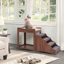 Unipaws Decorative Bunk Cat Bed with Ladder, Walnut, Large