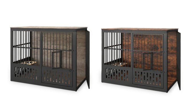 YAFYLLY Indoor Heavy Duty Double Door Dog Crate, Large, Rustic