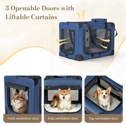 Yafylly 3-Door Portable Folding Pet Carrier, Dark Blue, 40-in slide 2 of 6