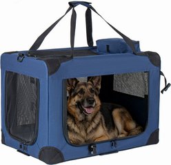Yafylly 3-Door Portable Folding Pet Carrier, Dark Blue, 40-in