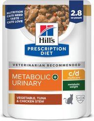 Hill's Prescription Diet c/d Multicare + Metabolic Feline Vegetable, Tuna & Chicken Stew Wet Cat Food, 2.8-oz pouch, case of 24