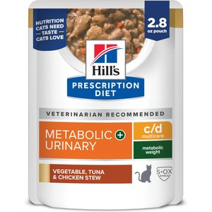 Hill's Prescription Diet c/d Multicare + Metabolic Feline Vegetable, Tuna & Chicken Stew Wet Cat Food, 2.8-oz pouch, case of 24