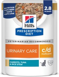 Hill's Prescription Diet c/d Multicare Feline Vegetable, Tuna & Rice Stew Wet Cat Food, 2.8-oz pouch, case of 24