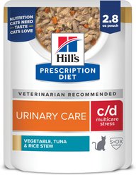Hill's Prescription Diet c/d Multicare Stress Feline Vegetables, Tuna, & Rice Stew Wet Cat Food, 2.8-oz pouch, case of 24