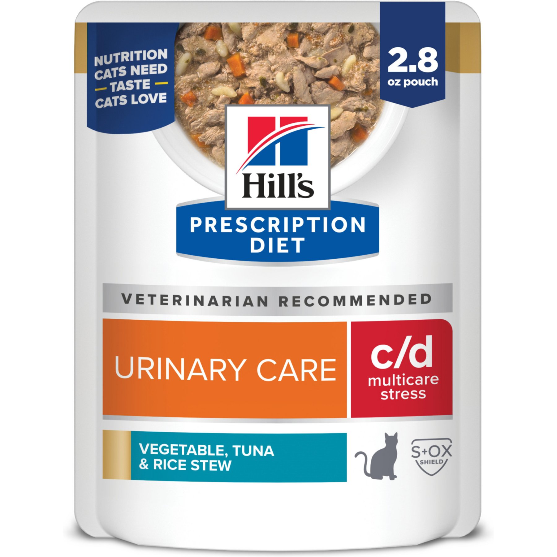 Hill's Prescription Diet c/d Multicare Stress Feline Vegetables, Tuna, & Rice Stew Wet Cat Food, 2.8-oz pouch, case of 24