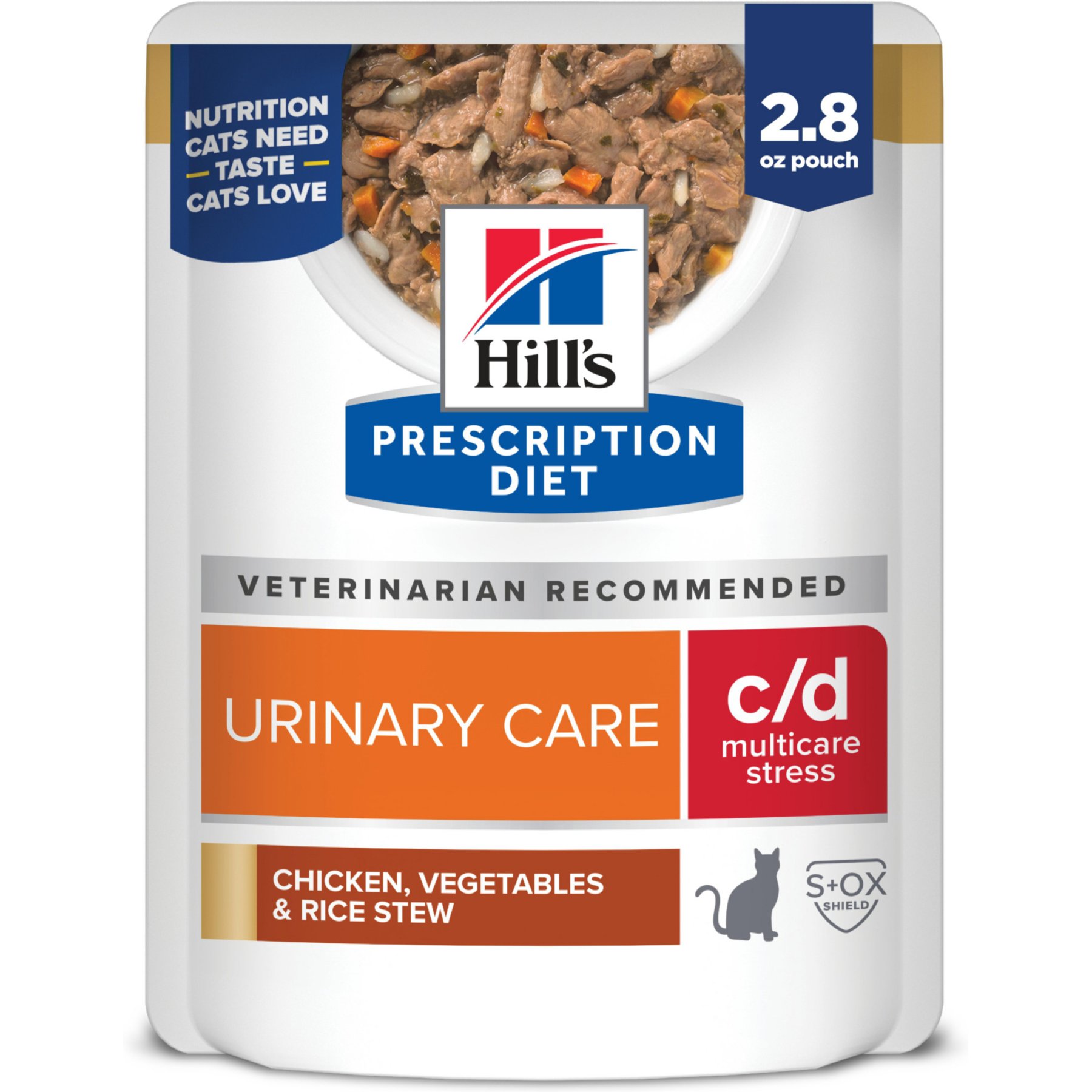 Hill's Prescription Diet c/d Multicare Stress Feline Chicken, Vegetables & Rice Stew Wet Cat Food, 2.8-oz pouch, case of 24