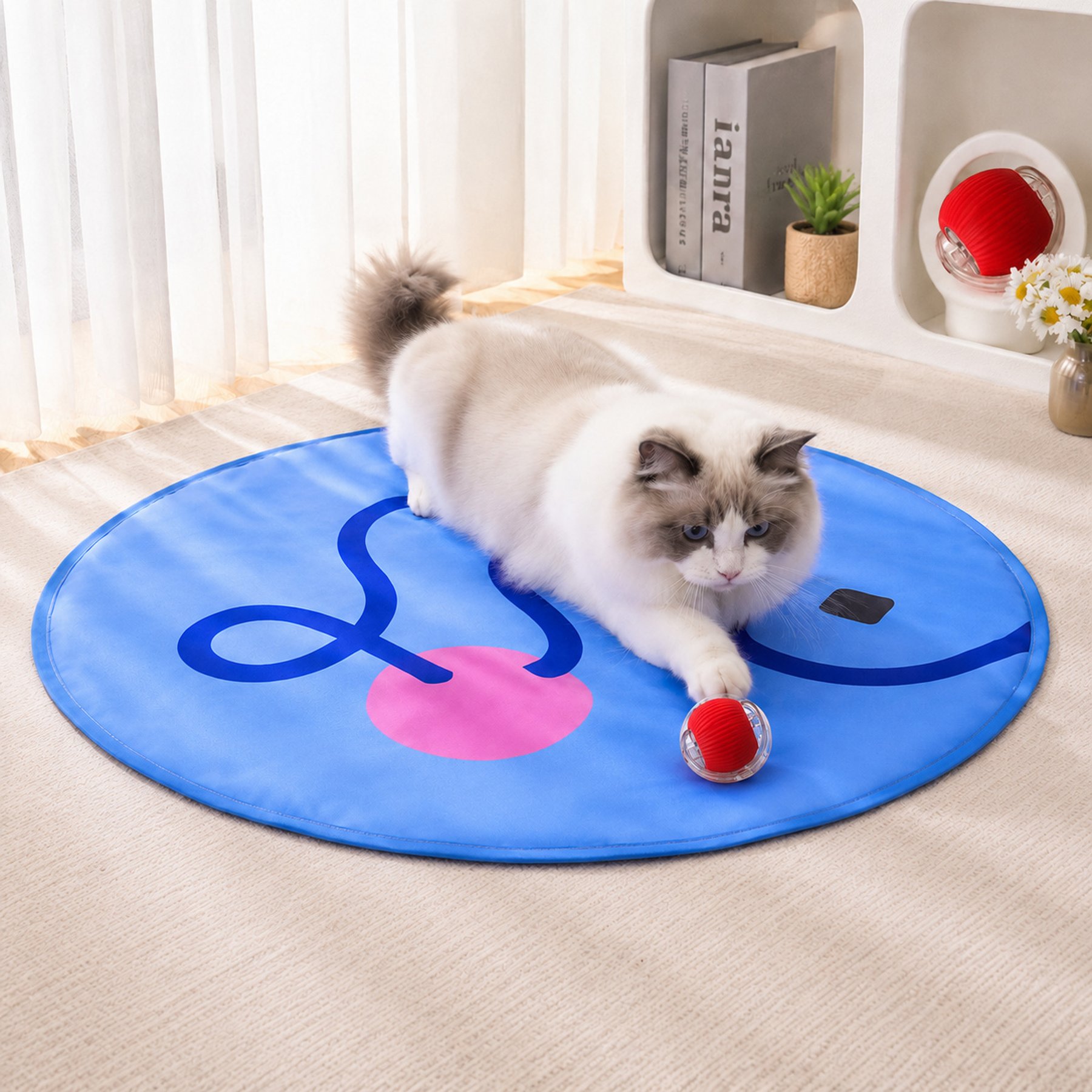 NonoPets 2-in-1 Interactive Electronic Rolling Ball & Hide & Seek Play Mat Dog & Cat Toy, Blue