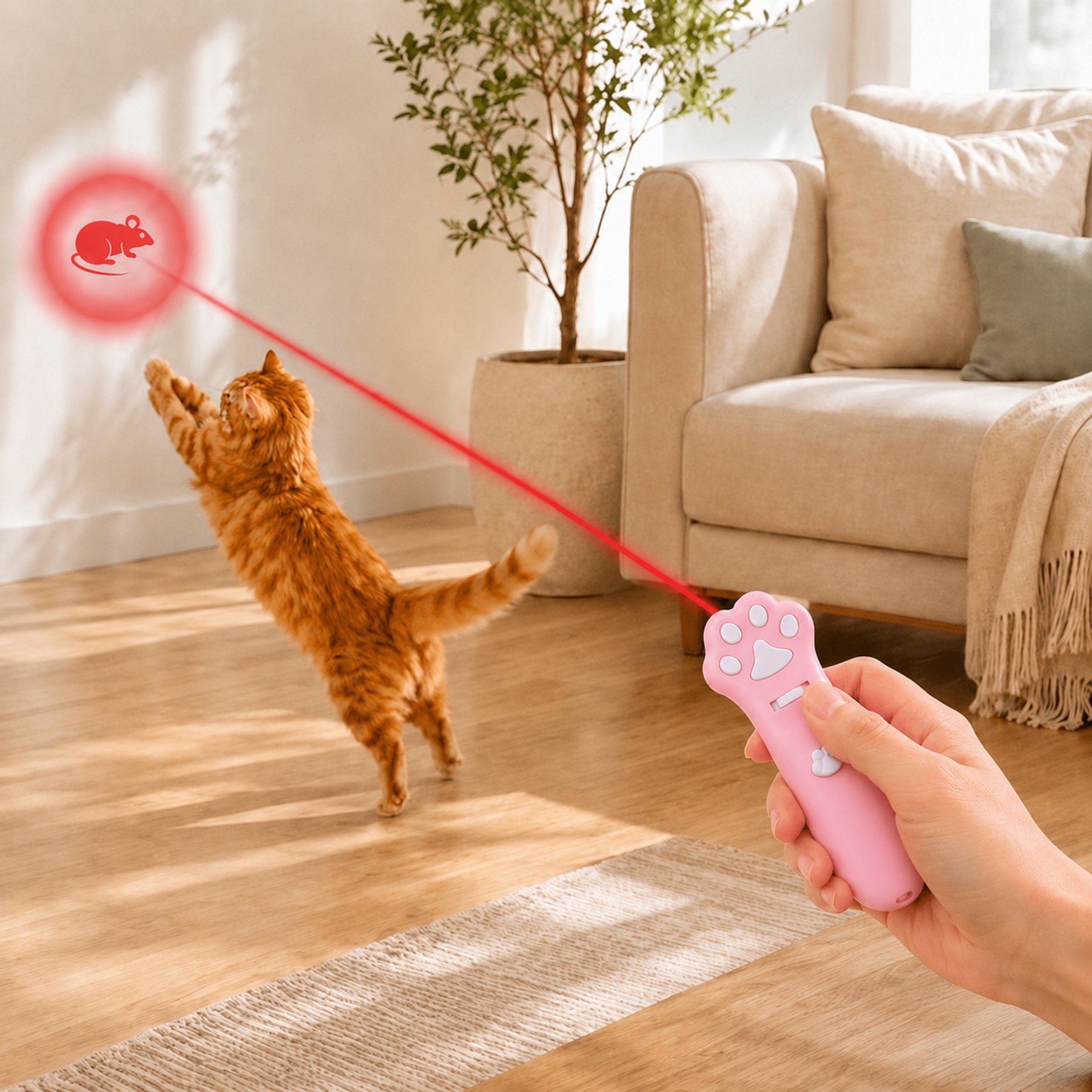 NonoPets Multi-Pattern Projection Laser Pointer Paw Shaped Interactive Electronic Dog & Cat Toy, Pink