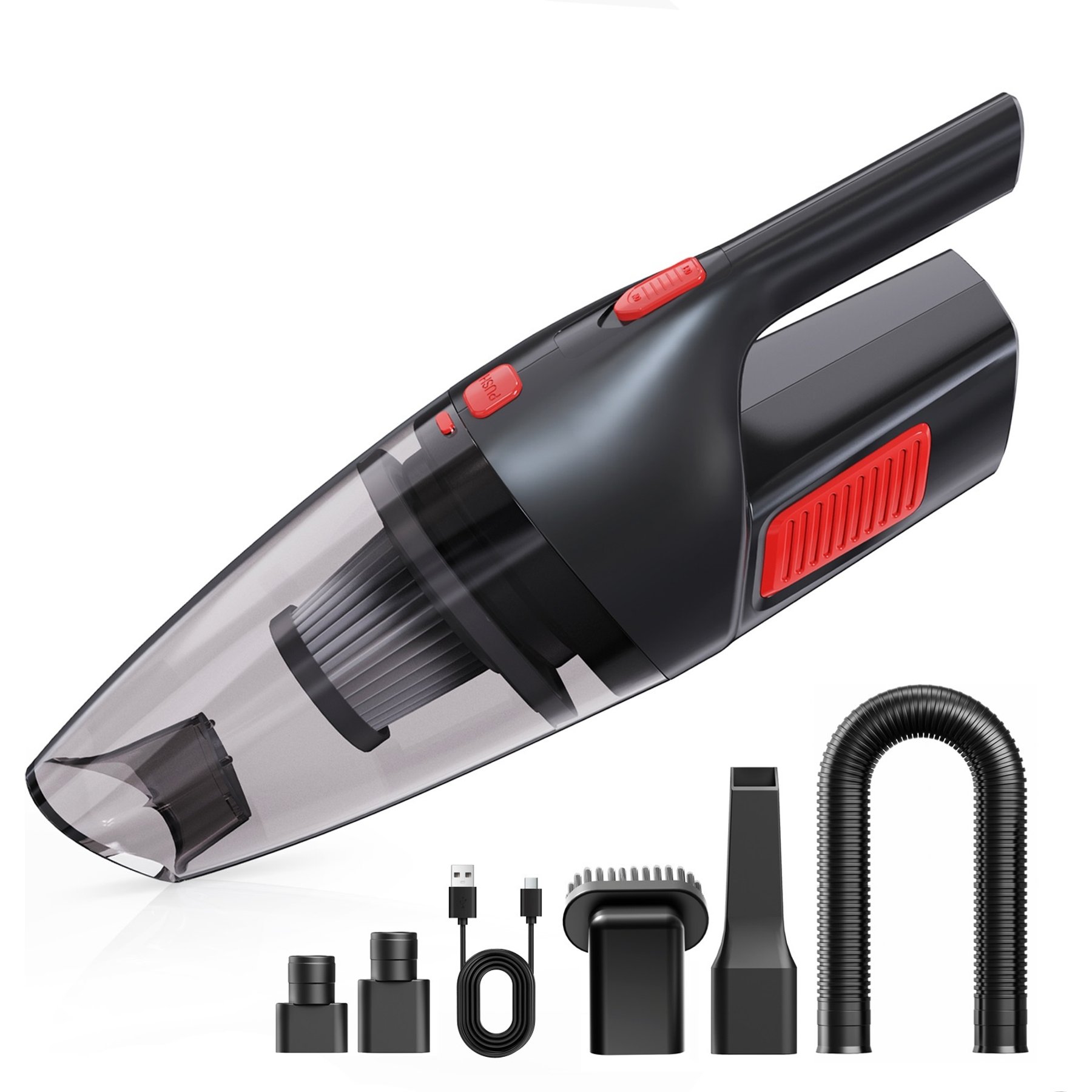 LFC PETS 902 Portable Cordless Handheld Vacuum Cleaner, 13.77 x 3.54 x 4.13-in, Black/Red