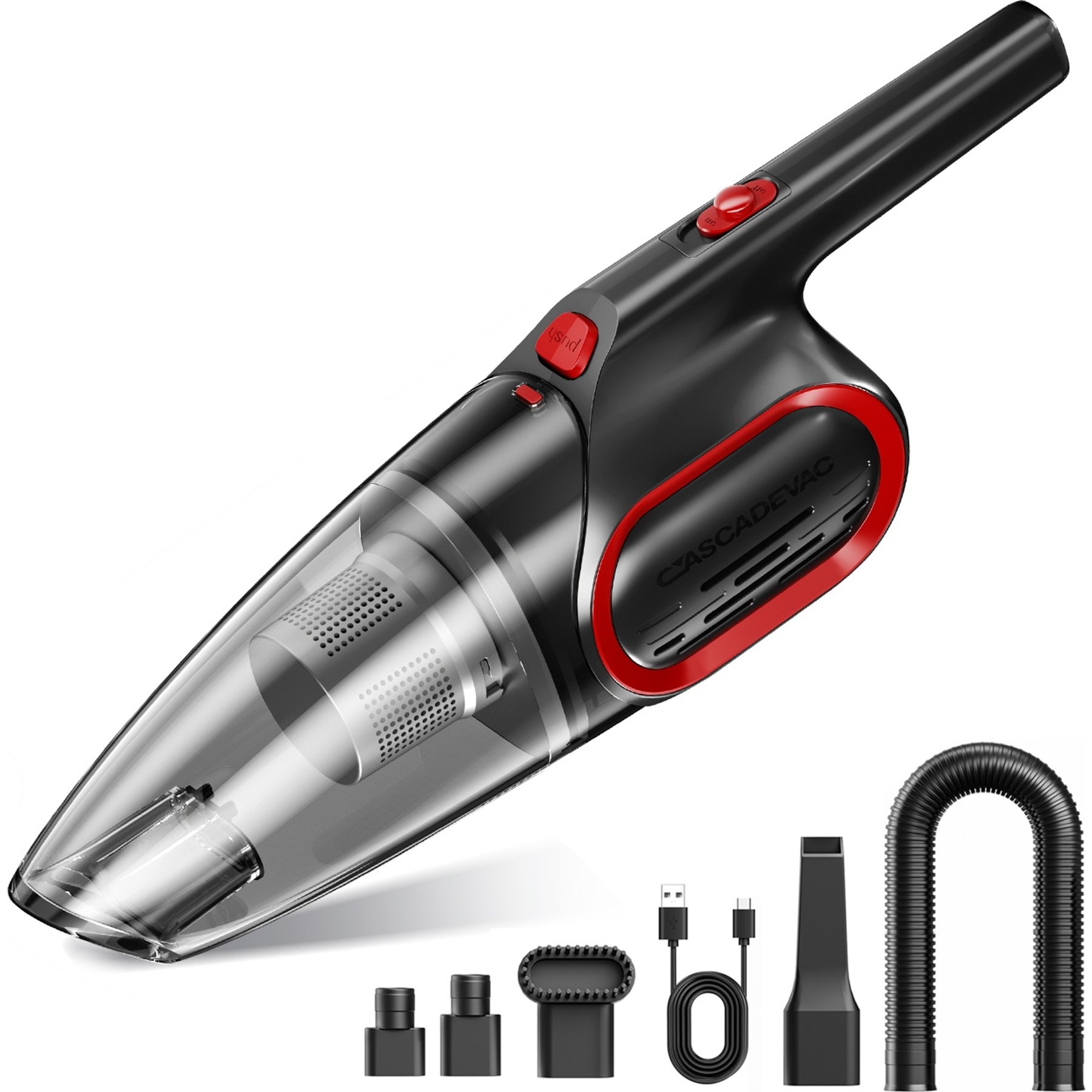 LFC PETS 809 Portable Cordless Handheld Vacuum Cleaner, 13.77 x 3.54 x 4.13-in, Black/Red
