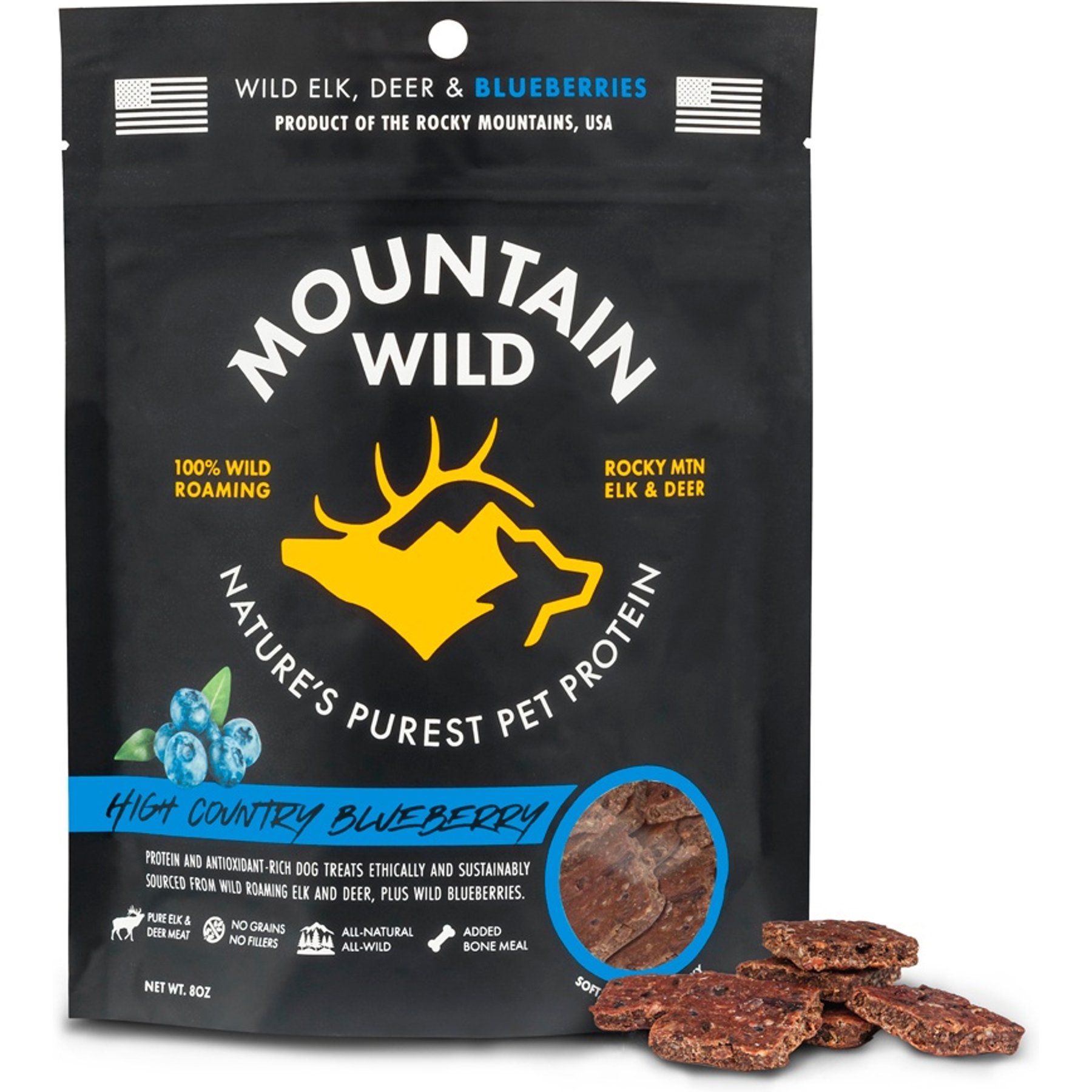 Mountain Wild Grain-Free Elk & Venison High Country Blueberry Soft & Chewy Dog Treats, 8-oz bag
