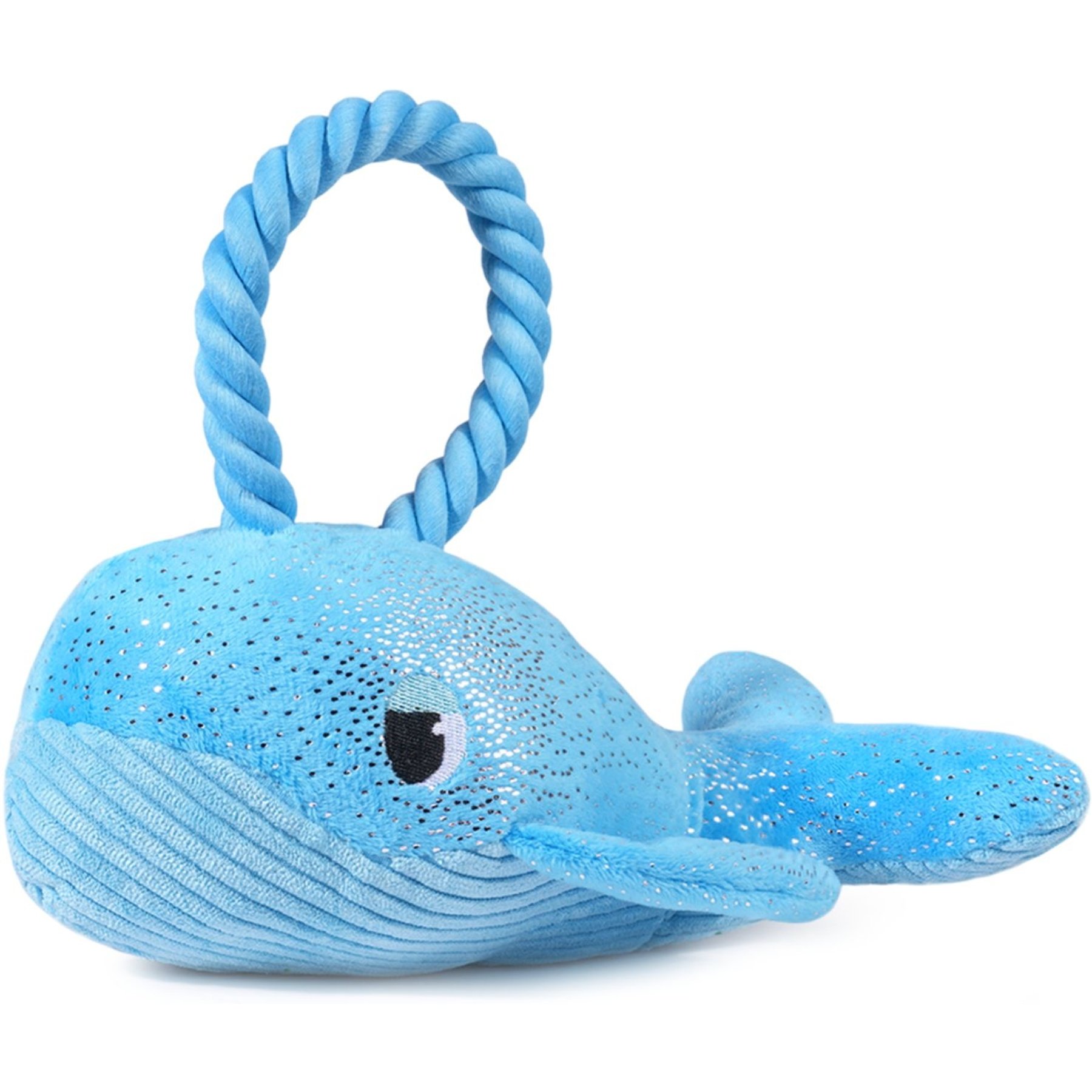 HugSmart Whale Plush Squeaky Rope Tug Dog Toy, Blue, Medium/Large: 7.5 x 11.8 x 6.3-in