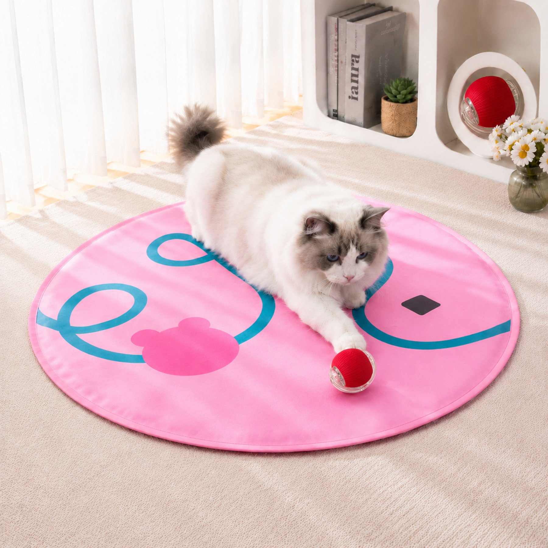 NonoPets 2-in-1 Interactive Electronic Rolling Ball & Hide & Seek Play Mat Dog & Cat Toy, Pink