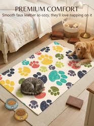 furrybaby Colorful Paw Print Waterproof Leather Dog & Cat Placemat, Multicolor, Medium slide 2 of 9