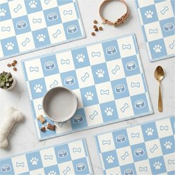 furrybaby Classic Checkerboard Waterproof Leather Dog & Cat Placemat, Blue, Small