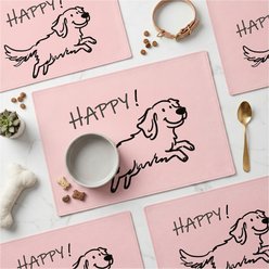 furrybaby Happy Golden Retriever Waterproof Leather Dog & Cat Placemat, Sakura Pink, Medium