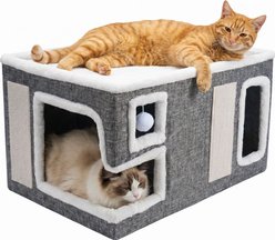 PatiencET 2-Tier Indoor Sisal Scratching Pad & Plush Ball Condo with Top Lounge, Enclosed Novelty Furniture Style Sofa Bed Cat House, Gray, Large