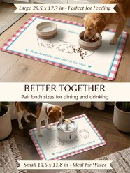 furrybaby Three Kittens Gingham Border Waterproof Leather Dog & Cat Placemat, Pink, Medium slide 2 of 9