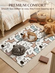 furrybaby Cartoon Doodle Pattern Waterproof Leather Dog & Cat Placemat, Multicolor, Medium slide 2 of 9