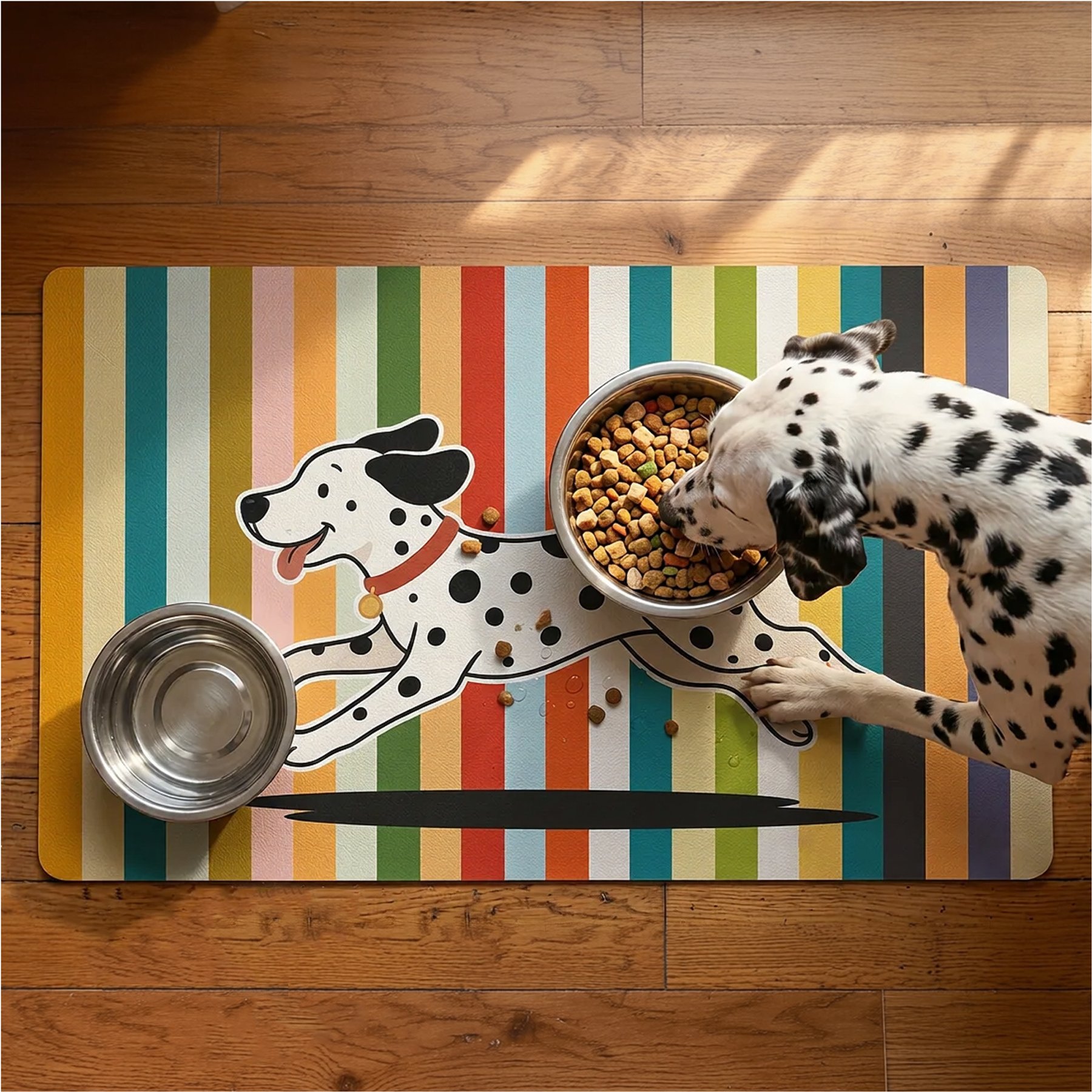 furrybaby Waterproof Leather with Rainbow Stripe Cute Cartoon Dog & Cat Placemat, White, Medium