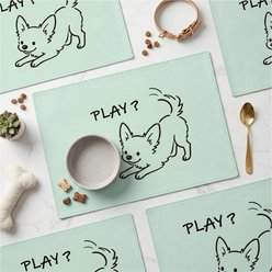 furrybaby Playful Chihuahua Waterproof Leather Dog & Cat Placemat, Mint Green, Medium