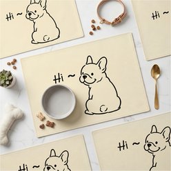 furrybaby Friendly French Bulldog Waterproof Leather Dog & Cat Placemat, Cream Yellow, Medium