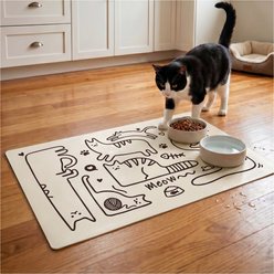 furrybaby Minimalist Doodle Waterproof Leather Dog & Cat Placemat, White, Medium