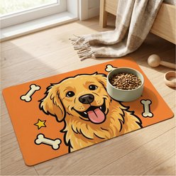 furrybaby Golden Retriever with Bones Waterproof Leather Dog & Cat Placemat, Vibrant Orange, Medium
