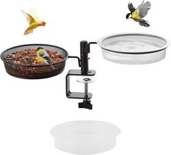 MIXXIDEA Deck with Metal Mesh Tray & 2 Water Bowls Wild Feeder Accessory, 17-in