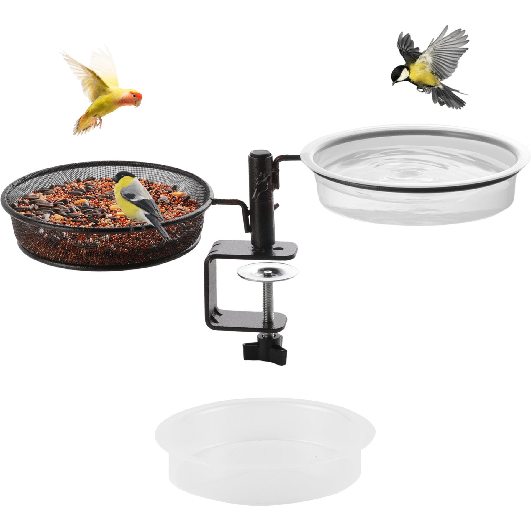 MIXXIDEA Deck with Metal Mesh Tray & 2 Water Bowls Wild Feeder Accessory, 17-in