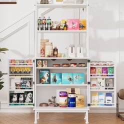 Saudism 58-in Tall Food Storage Cabinet Dog & Cat Feeding Station with Paw-Proof Magnetic Doors, Adjustable Shelves, Towel Bar & Anti-Tipping Freestanding Pantry, White