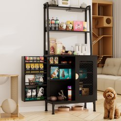 Saudism 58-in Tall Food Storage Cabinet Dog & Cat Feeding Station with Paw-Proof Magnetic Doors, Adjustable Shelves, Towel Bar & Anti-Tipping Freestanding Pantry, Black slide 2 of 8