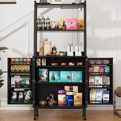 Saudism 58-in Tall Food Storage Cabinet Dog & Cat Feeding Station with Paw-Proof Magnetic Doors, Adjustable Shelves, Towel Bar & Anti-Tipping Freestanding Pantry, Black slide 1 of 8