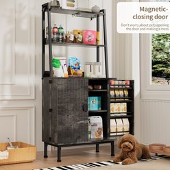 Saudism 58-in Tall Industrial Food Storage Cabinet Anti-Tipping Design Paw-Proof Pantry Organizer, Open Shelves & Mesh Doors, Freestanding Dog & Cat Feeding Station, Oak slide 2 of 8