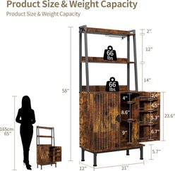 Saudism 58-in Tall Industrial Food Storage Cabinet Anti-Tipping Design Paw-Proof Pantry Organizer, Open Shelves & Mesh Doors, Freestanding Dog & Cat Feeding Station, Vintage slide 2 of 8