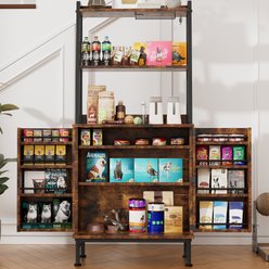 Saudism 58-in Tall Industrial Food Storage Cabinet Anti-Tipping Design Paw-Proof Pantry Organizer, Open Shelves & Mesh Doors, Freestanding Dog & Cat Feeding Station, Vintage