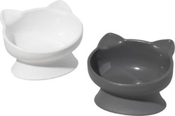 Kitty City Polypropylene Cat Ear Elevated Bowls, White & Grey, 1.25-cup, 2 count