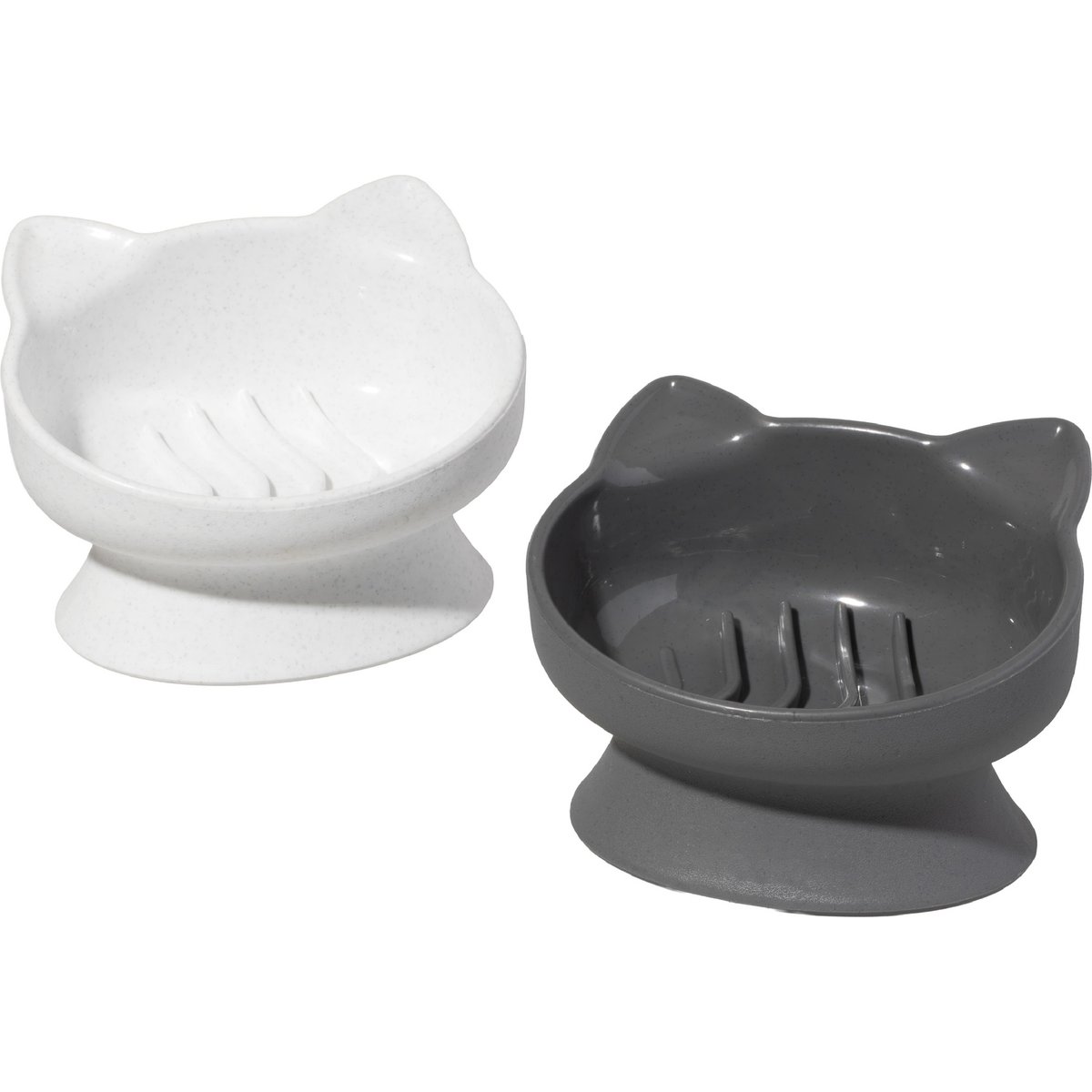 Kitty City Cat Ear Slow-Feed Elevated Cat Bowls, White & Grey, 6.5-oz, 2 count