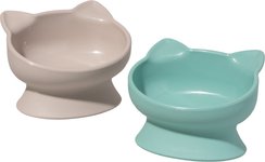 Polypropylene Cat Ear Elevated Bowls, Pink & Teal Blue, 6.5-oz, 2 count
