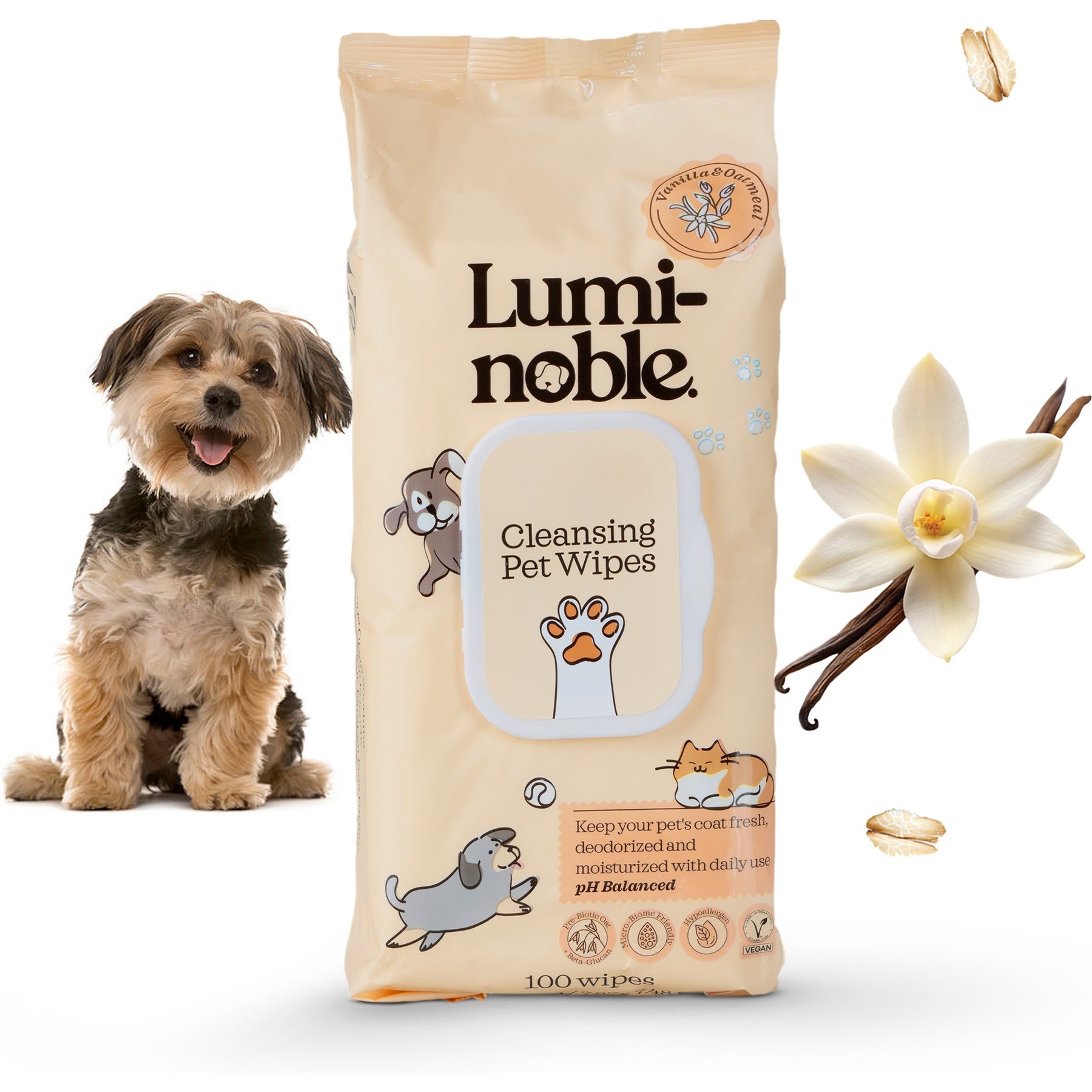 Lumi-noble Cleansing Dog, Cat & Small Pet Wipes, 100 count