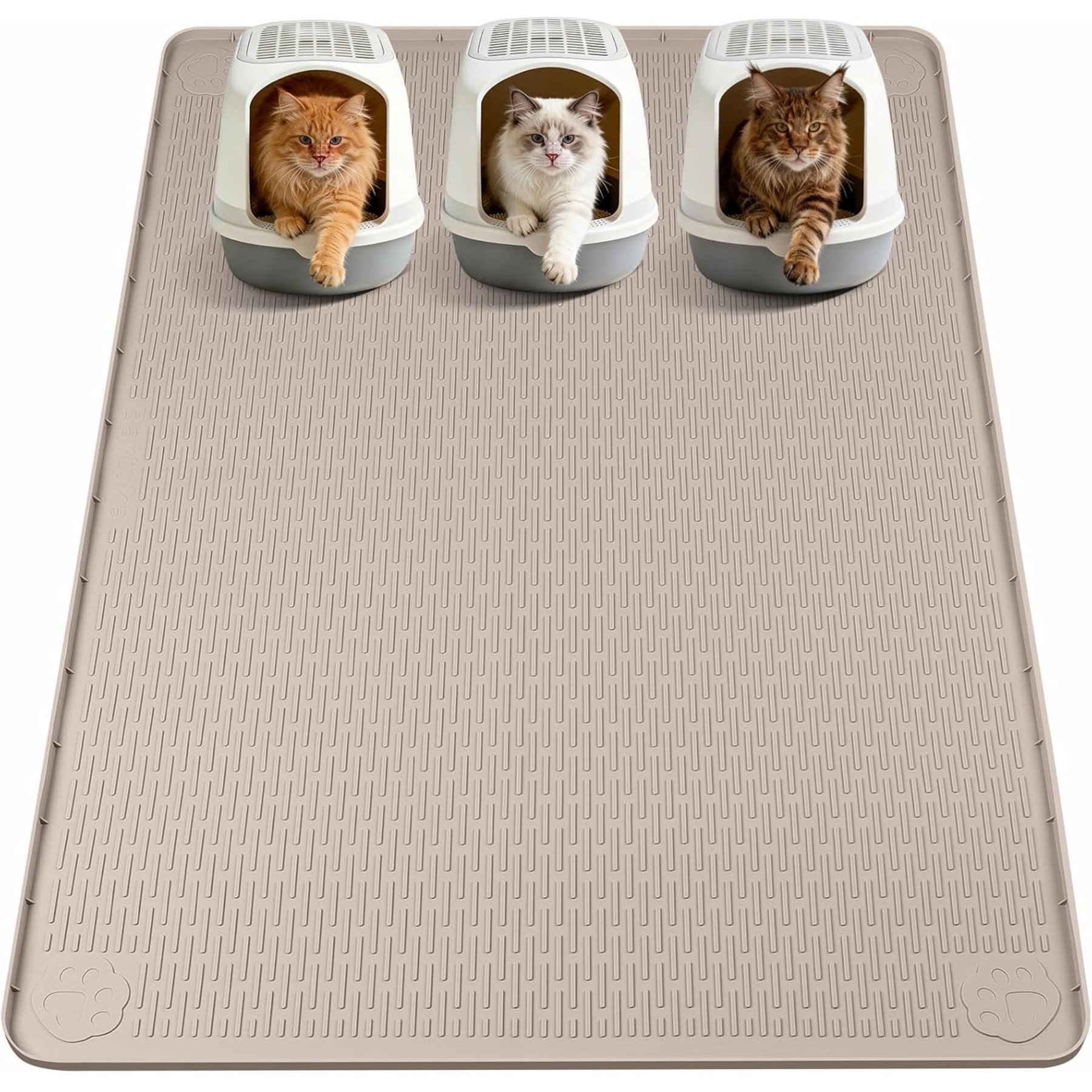 Bartuke Scatter Control Silicone Trapping Cat Litter Box Mat, Khaki, XX-Large: 70 x 45-in