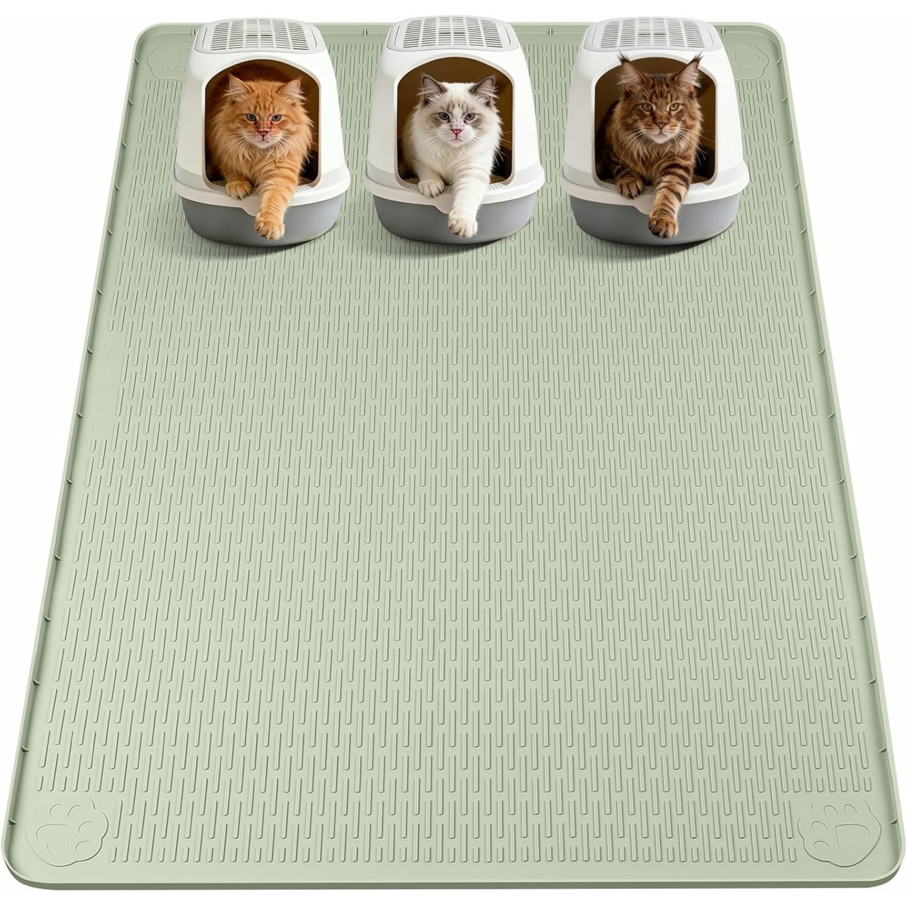 Bartuke Scatter Control Silicone Trapping Cat Litter Box Mat, Green, XX-Large: 70 x 45-in