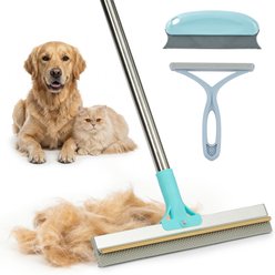 Protecto Dual-Sided Carpet Rake Dog Hair Remover with Adjustable Handle, Light Blue, 23 to 54-in