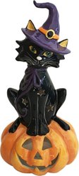 Blue Sky Clayworks Black Cat on Pumpkin Tealight Holder
