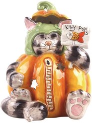 Blue Sky Clayworks Pumpkin Grey & Black Cat Tealight Holder