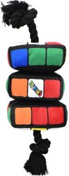 Multipet Rubik's Cube W/3 Plush Squeaky Rope Tug Dog Toy, Assorted, 4-in